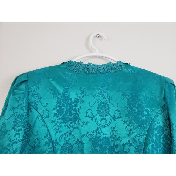 N4) VTG Nah Nah Collection Womens Suit Skirt Set Size 8 Padded Blazer Green USA - Picture 8 of 16